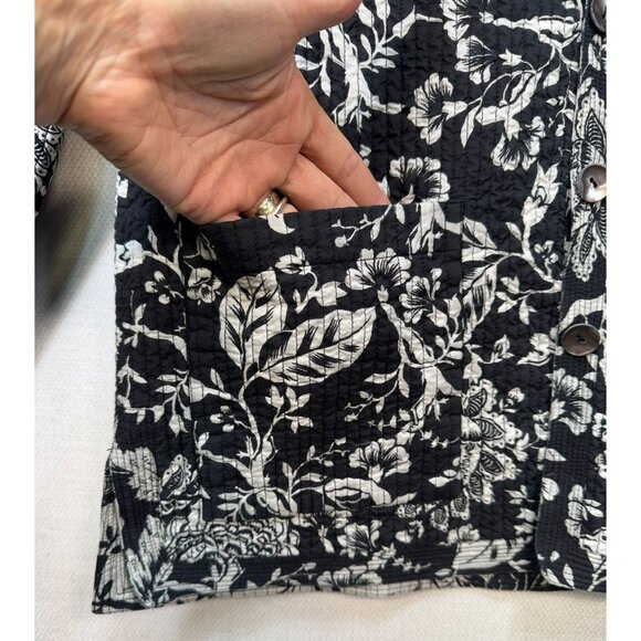 Nomadic Traders Quilted Reversible Cotton Jacket Coat S Black & White Floral - Picture 12 of 14